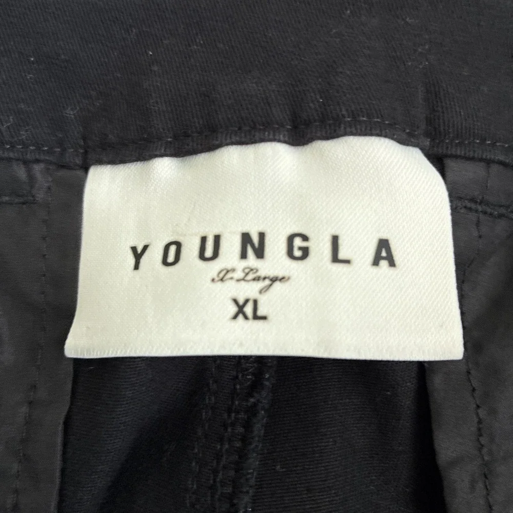 YoungLA Jeans Mens XL Black Streetwear Baggy Cargo All Over Embroidered Pants